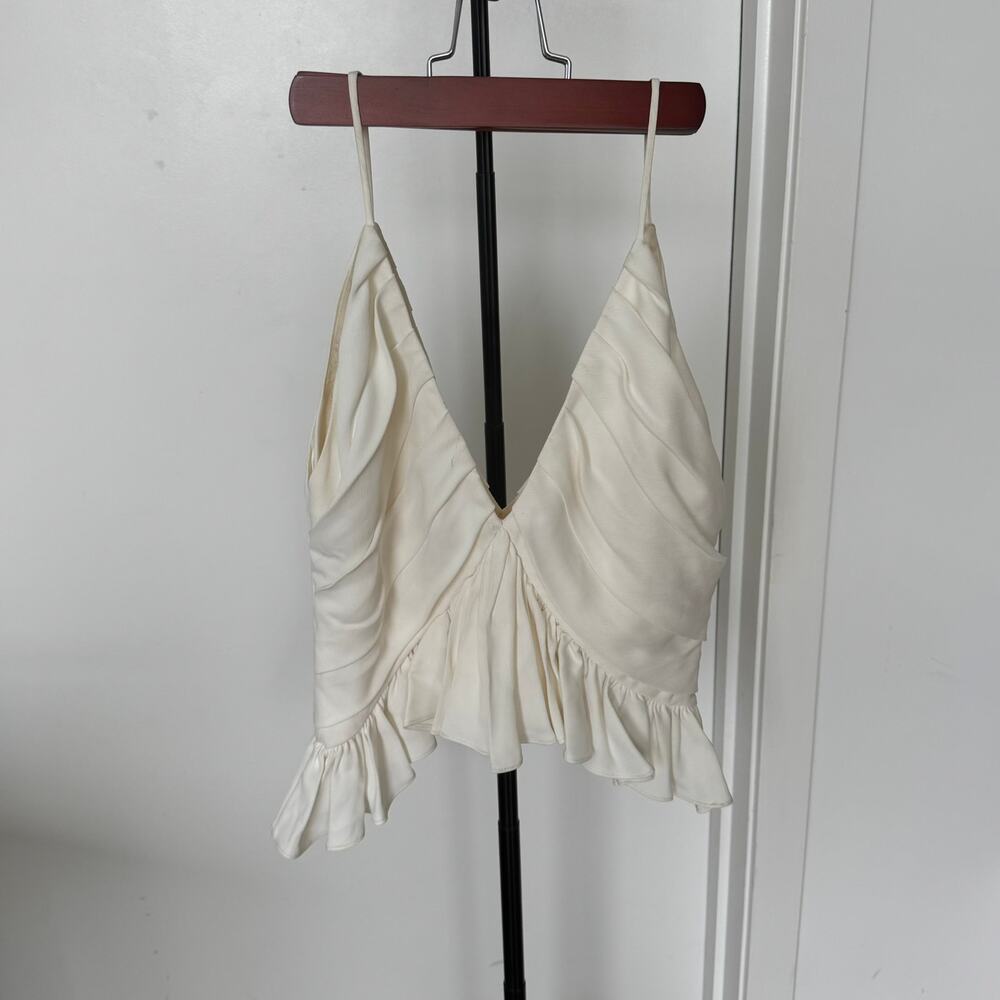 Retail $840 Khaite Medium Ivory Mista Top Ruffle Cami White